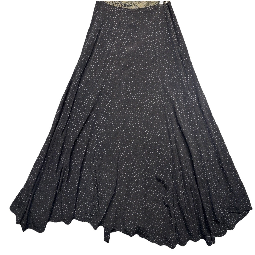 Chebella XS Black Polka Dot Maxi Skirt Rayon Flowy A-Line Boho Women's